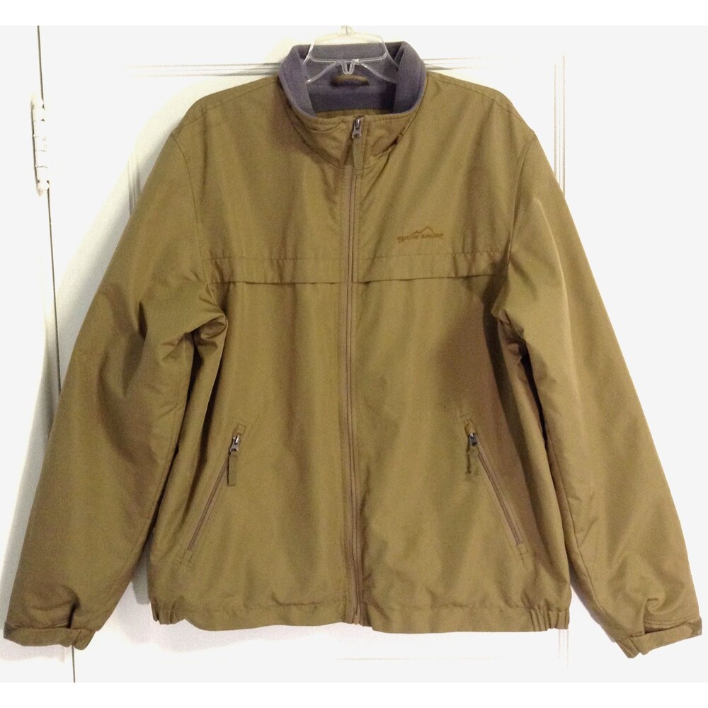 Eddie Bauer Chore Jacket Men L Tan Fleece Lined Insulated Barn Work Outdoor Warm
